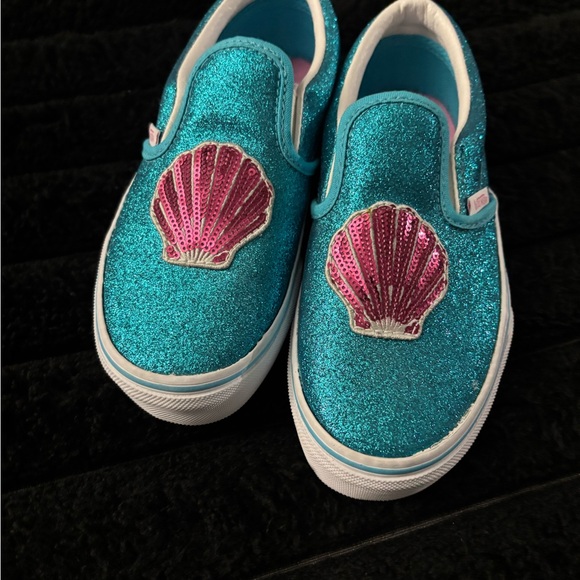 Vans Kids Glittery Teal Sneakers with Pink Shell - Picture 1 of 4